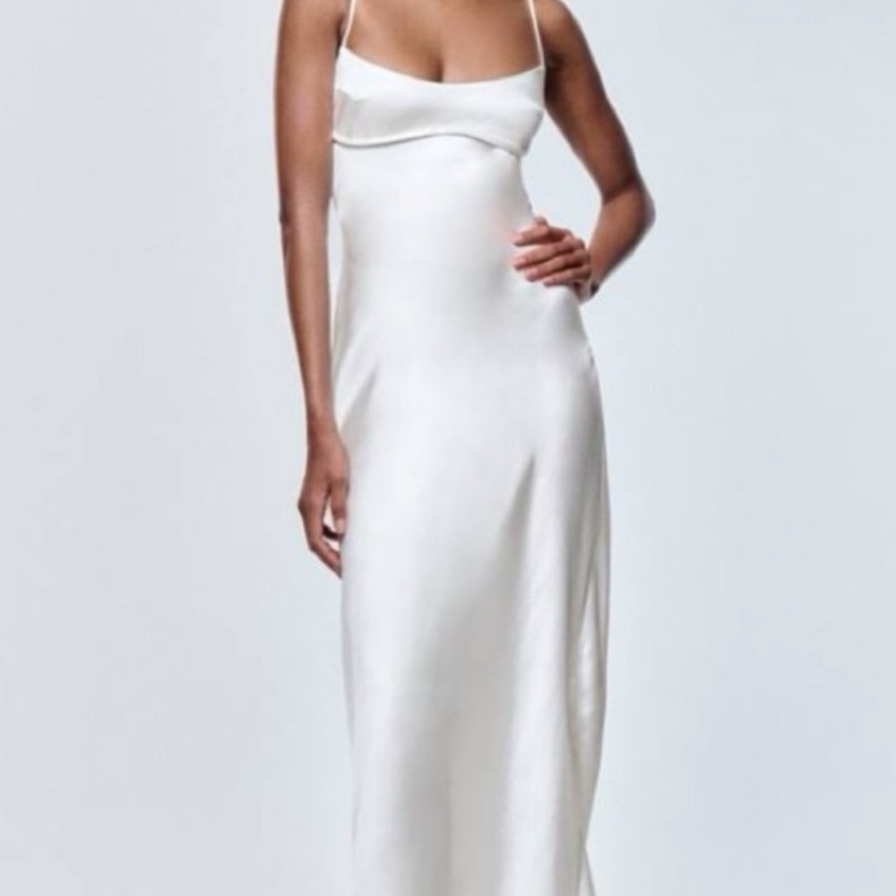 Zara Satin White Slip Dress